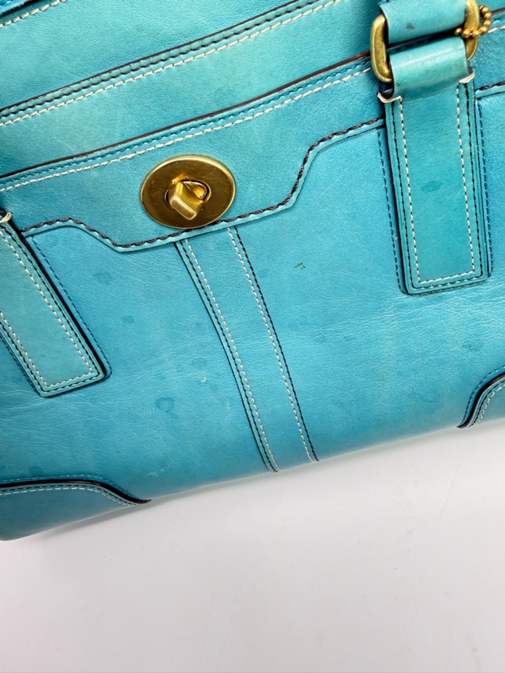 Coach Hampton Carry All Leather Satchel Handbag Turquoise Blue 11047-April 2007 - Picture 9 of 16